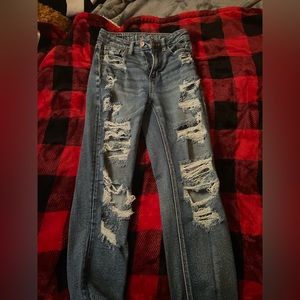 high rise ripped jeans